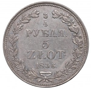 Partizione russa, Nicola I, 3/4 rubli=5 oro 1836 MW, Varsavia