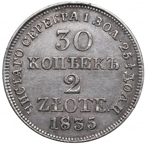 Ruské delenie, Mikuláš I., 30 kopejok = 2 zloté 1835 Varšava