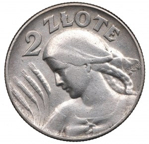 II RP, 2 zlotys 1925 (sans point), Philadelphie Femme et oreilles