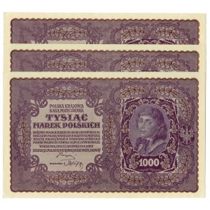 II RP, Set di 1000 marchi polacchi 1919 II SERJA K 3 pezzi