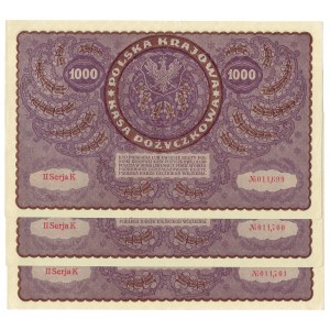 II RP, Zestaw 1000 marek polskich 1919 II SERJA K 3 sztuki