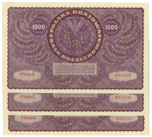 II RP, Ensemble de 1000 marques polonaises 1919 II SERJA K 3 pièces