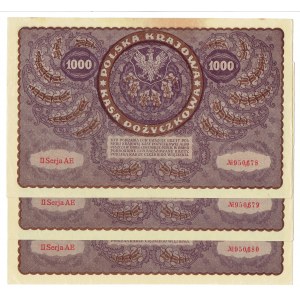 II RP, ensemble de 1000 marks polonais 1919 II SÉRIE AE 6 pièces