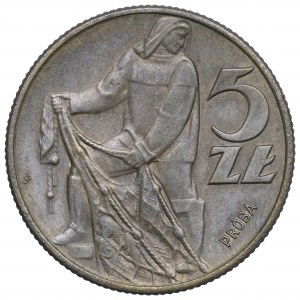 République populaire de Pologne, 5 zlotys 1959 Pêcheur - Rare échantillon en laiton