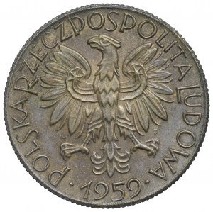 Polská lidová republika, 5 zlotých 1959 Rybář - vzácný mosazný vzorek