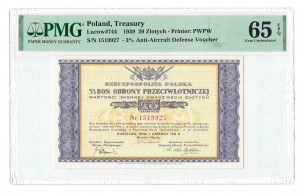 20 Gold 1939 - 3% Luftverteidigungsanleihe PMG 65 EPQ