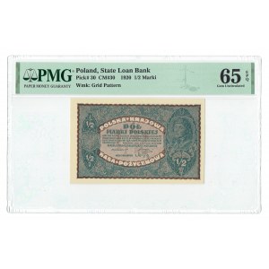 II RP, 1/2 Polish mark 1920 PMG 65 EPQ