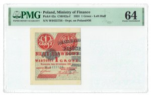 II RP, 1 grosz 1924 W lewa połówka - PMG 64