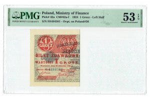 II RP, 1 grosz 1924 H lewa połówka - PMG 53 EPQ