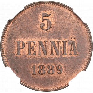 Rosyjska okupacja Finlandii, Aleksander III, 5 pennia 1889 - NGC MS62 RB