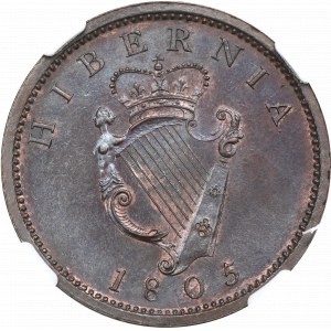 Irlande, 1 pence 1805 - NGC MS63 BN