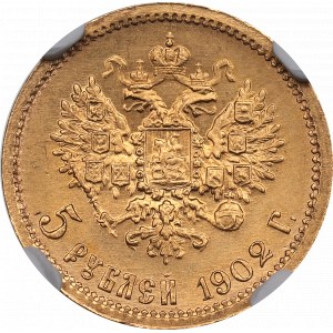 Russland, Nikolaus II, 5 Rubel 1902 AP - NGC MS66