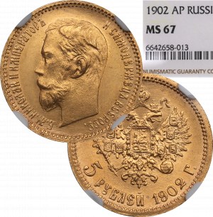 Rusko, Mikuláš II., 5 rublů 1902 AP - NGC MS67