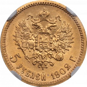 Rosja, Mikołaj II, 5 rubli 1902 AP - NGC MS67