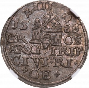 Stefan Batory, Trojak 1586, Riga - petite tête NGC AU55