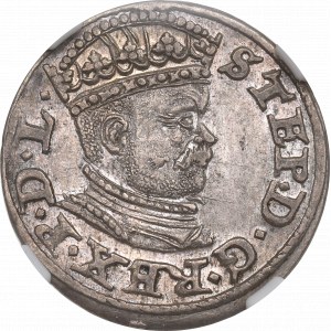 Stefan Batory, Trojak 1586, Ryga - mała głowa NGC AU55