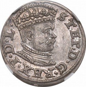 Stefan Batory, Trojak 1586, Ryga - mała głowa NGC AU55