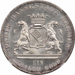 Allemagne, Brême, Thaler en or 1865 - deuxième NGC MS64 concours national de tir