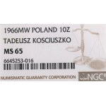 Poľská ľudová republika, 10 zlotých 1966 Kościuszko - NGC MS65