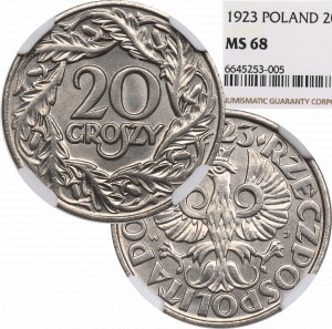 II Republic of Poland, 20 groschen 1923 - NGC MS68