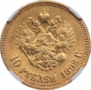 Rusko, Mikuláš II, 10 rublů 1898 АГ - NGC MS62