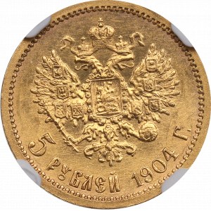Rusko, Mikuláš II., 5 rublů 1904 AP - NGC MS62