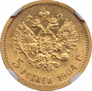 Russland, Nikolaus II, 5 Rubel 1904 AP - NGC MS62