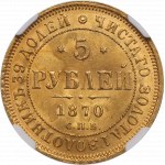 Russie, Alexandre II, 5 roubles 1870 - NGC MS64