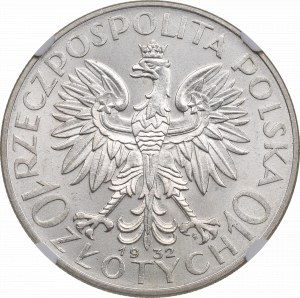 II RP, 10 zloty 1932 ZZM Tête de femme - NGC MS63+