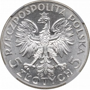 II RP, 5 zloty 1933 Tête de femme - NGC MS64