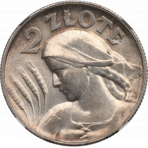 II RP, 2 zloty 1925 (punteggiato), orecchie di donna di Londra - NGC MS62