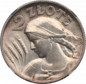 II RP, 2 zloty 1925 (punteggiato), orecchie di donna di Londra - NGC MS62