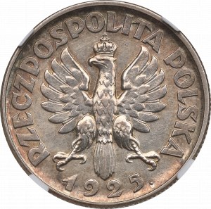 II RP, 2 zl. 1925 (bodkované), uši londýnskej ženy - NGC MS62