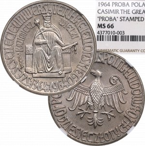 Repubblica Popolare Polacca, 10 zloty 1964 Casimiro III il Grande - iscrizione calcografica CuNi NGC MS66 campione