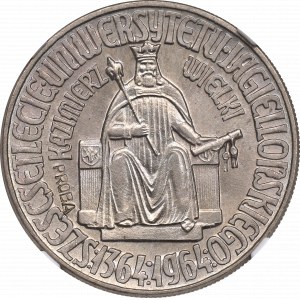 PRL, 10 złotych 1964 Kazimierz III Wielki - napis wklęsły Próba CuNi NGC MS66