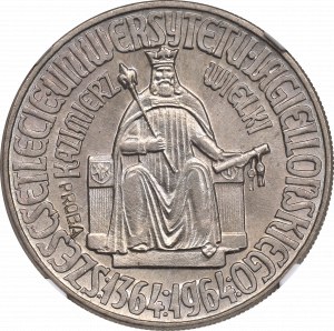 Poľská ľudová republika, 10 zlotých 1964 Kazimír III Veľký - nápis intaglia CuNi NGC MS66 vzorka