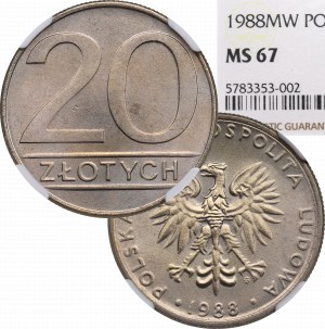 Poľská ľudová republika, 20 zlotých 1988 - NGC MS67