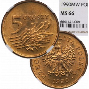 Třetí republika, 5 haléřů 1990 - NGC MS66