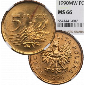 Third Republic, 5 pennies 1990 - NGC MS66