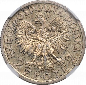 II RP, 2 złote 1932, Głowa kobiety - NGC MS61