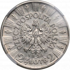 II RP, 2 Zloty 1934 Piłsudski - NGC UNC Details