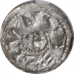 Boleslao II l'Ardito, Cracovia, denario, principe a cavallo, CROSS - NGC MS63