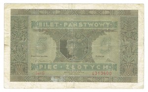 II RP, Staatskarte 5 zl 1926 - D - RARE