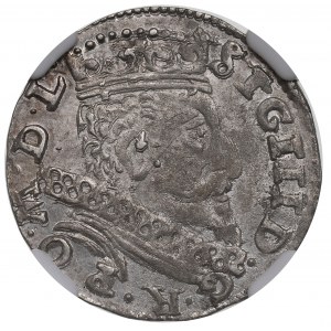 Zygmunt III Waza, Trojak 1601, Wilno, Łabędź nad V - NGC MS62 RZADKOŚĆ