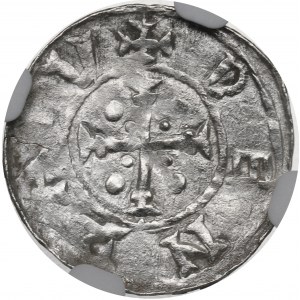 Boleslaw III. von Wrymouth, Krakau, Denar, Fürst auf dem Thron, DENRAIV - NGC MS61