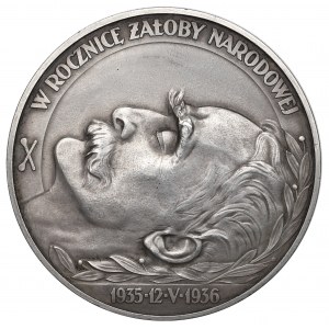 II RP, Erster Jahrestag des Todes von Józef Piłsudski Medaille 1936 - Silber
