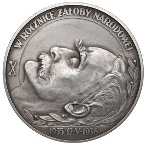 II RP, Erster Jahrestag des Todes von Józef Piłsudski Medaille 1936 - Silber