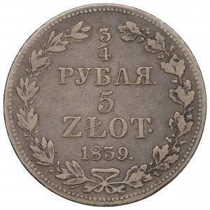 Partage de la Russie, Nicolas Ier, 3/4 rouble=5 or 1839 MW, Varsovie