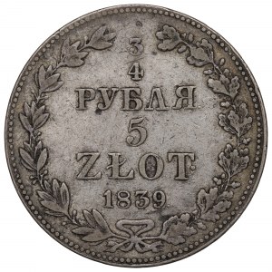 Poland under Russia, Nicholas I, 3/4 rouble=5 zloty 1839 Warsaw