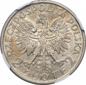 II RP, 2 zloty 1932, testa di donna - NGC MS61